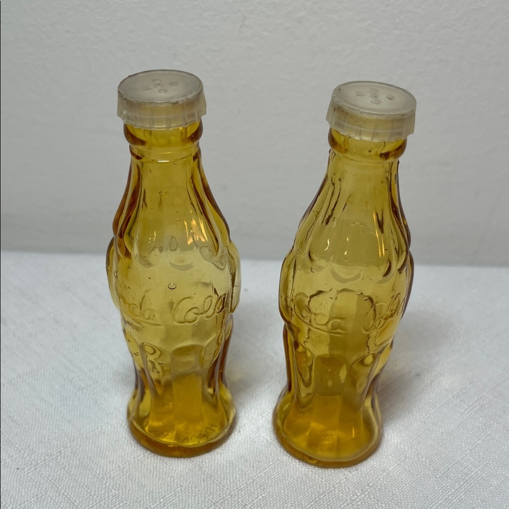 Vintage Coca-Cola Amber Glass Bottle Salt & Pepper Shakers